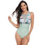 Ocevara - Womens One Piece Swimsuits Tummy Control Slimming Bikini Sets V Neck Printing Mesh Sheer Bathing Suit