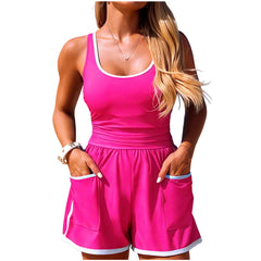 Bathing Suit for Women Tummy Control One Piece Swimsuit Color Block Sporty Surfing Suit Swimwear with Pockets Shorts