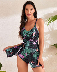 Ocevara Ocevara - Tummy Control V Neck Twist Knot Tropical Skirted Swimdress - image 5