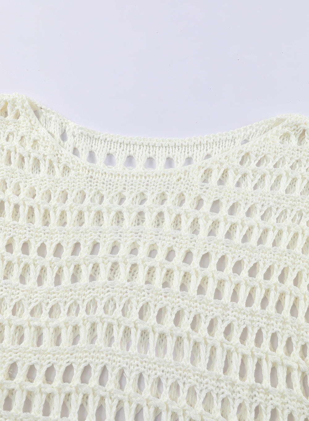 Ocevara Ocevara - White Mesh Knitted Long Sleeve Hollow Sun-proof Round Neck Cover Up - image 8