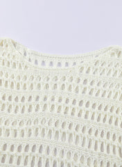 Ocevara Ocevara - White Mesh Knitted Long Sleeve Hollow Sun-proof Round Neck Cover Up - image 8