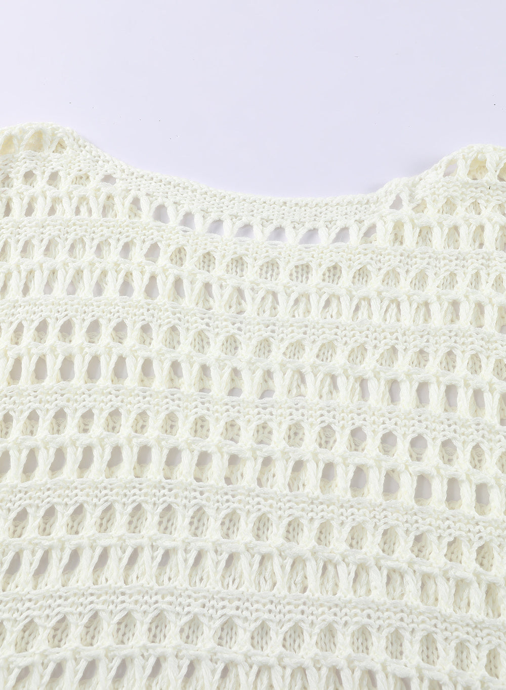 Ocevara Ocevara - White Mesh Knitted Long Sleeve Hollow Sun-proof Round Neck Cover Up - image 7