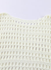 Ocevara Ocevara - White Mesh Knitted Long Sleeve Hollow Sun-proof Round Neck Cover Up - image 7