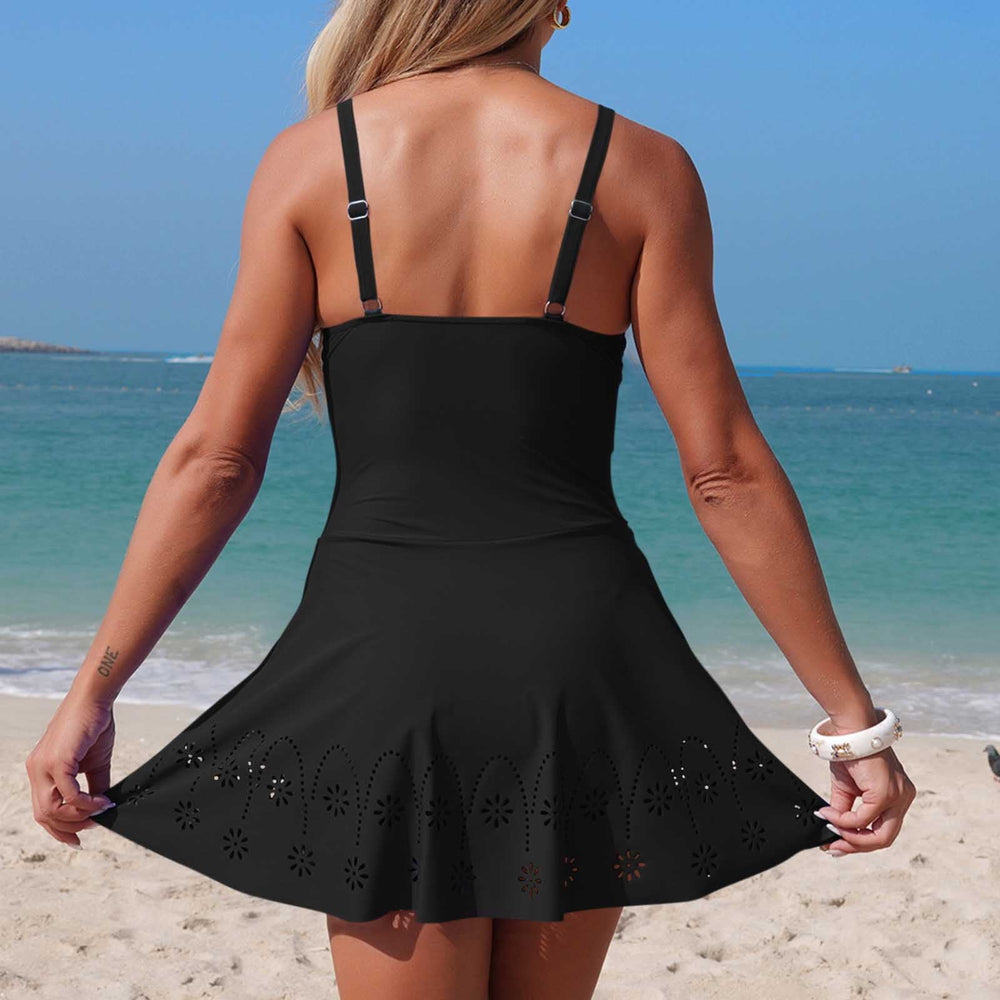 Women's Athletic One Piece Solid Color Swimsuit with Skirted Cover and Cutouts, Modest Yet Sexy for Active Beach Day