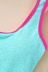 Iceland Blue Textured Color Block Patchwork One Piece Swimsuit