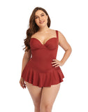 Brick Red Sweetheart Neckline Underwire One-Piece Swimsuit