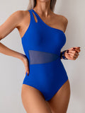 Ocevara - Women's One Piece Swimsuits Tummy Control Mesh Patchwork Bathing Suit One Shoulder Adjustable Straps
