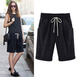 Ocevara - Women's Elastic Waist Knee Length Casual Cotton Bermuda Shorts with Drawstring