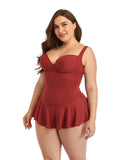 Brick Red Sweetheart Neckline Underwire One-Piece Swimsuit
