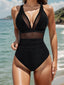 Ocevara - Women Plus Size One Piece Swimsuit V Neck Mesh Sheer Tummy Control Bathing Suit