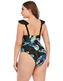 Black V-Neck Ruffle One Piece Swimsuit