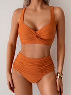Women's High Waisted Bikini Sets Twist Front Two Piece Swimsuit Ruched Tummy Control Bathing Suits