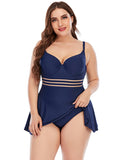 Dark Blue Sweetheart Neckline Skirt One-Piece Swimsuit