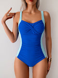 Ocevara - Women One Piece Swimsuit Ruched Tummy Control Bathing Suit Slimming Color Block Swim Suit Swimwear