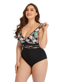 Pink Flower V-Neck  Tie One-Piece Swimsuit