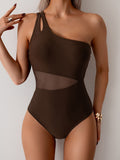 Ocevara - Women's One Piece Swimsuits Tummy Control Mesh Patchwork Bathing Suit One Shoulder Adjustable Straps