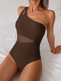 Ocevara - Women's One Piece Swimsuits Tummy Control Mesh Patchwork Bathing Suit One Shoulder Adjustable Straps