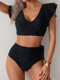Ocevara - Womens High Waisted Bathing Suits Tummy Control Two Piece Swimsuits Ruffle Bikini Sets Criss Cross Ruched Swimwear