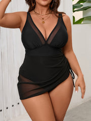 Sheer Mesh Sarong One-Piece Swimsuit