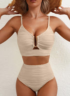 Ocevara High-Waisted Tummy Control Bikini Set Textured U-Wire Cutout Swimwear
