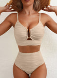 Ocevara High-Waisted Tummy Control Bikini Set Textured U-Wire Cutout Swimwear