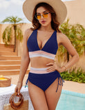 Ocevara - High Waisted Tummy Control Color Block Bikini Sets