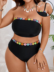 Floral Trim Bandeau Bikini Set