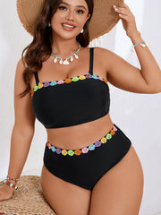 Floral Trim Bandeau Bikini Set