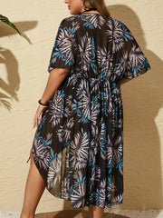 Palm Print Chiffon Swim Cover-Up
