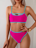 Ocevara - Women's Bikini Sets High Waisted Color Block Swimwear Sexy Cut Out Bathing Suit Sporty Two Piece Swimsuits