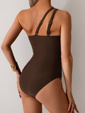 Ocevara - Women's One Piece Swimsuits Tummy Control Mesh Patchwork Bathing Suit One Shoulder Adjustable Straps