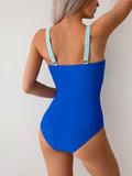 Ocevara - Women One Piece Swimsuit Ruched Tummy Control Bathing Suit Slimming Color Block Swim Suit Swimwear