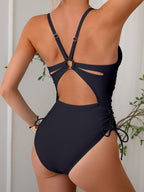 Ocevara - Womens One Piece Swimsuits Tummy Control Summer Beach Bathing Suit for Women Solid Color V Neck Back O Ring Swimwear