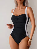 Ocevara - Women One Piece Swimsuit Ruched Tummy Control Bathing Suit Slimming Color Block Swim Suit Swimwear