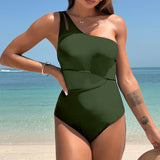 Ocevara - Women's One Piece Swimsuits Tummy Control Mesh Patchwork Bathing Suit One Shoulder Adjustable Straps