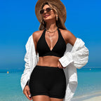 Women's Bikini Sets Trim 2 Piece High Waisted Swimsuit Halter V Neck Adjustable Drawstring Straps Bathing Suit with Boyshort