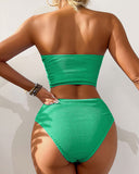 Ocevara - Women Bandeau High Waisted Bikini Sets Smocked Swimsuit Strapless Two Piece Bathing Suit Swimwear Beachwear