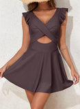Ocevara - Women's One Piece Swimsuit Ruffle Cutout Swimdress Tummy Control V Neck Wrap Swimwear