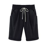 Ocevara - Women's Elastic Waist Knee Length Casual Cotton Bermuda Shorts with Drawstring