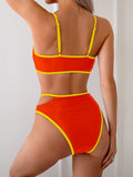 Ocevara - Women's Bikini Sets High Waisted Color Block Swimwear Sexy Cut Out Bathing Suit Sporty Two Piece Swimsuits