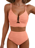 Ocevara High-Waisted Tummy Control Bikini Set Textured U-Wire Cutout Swimwear