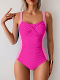 Ocevara - Women One Piece Swimsuit Ruched Tummy Control Bathing Suit Slimming Color Block Swim Suit Swimwear