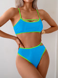 Ocevara - Women's Bikini Sets High Waisted Color Block Swimwear Sexy Cut Out Bathing Suit Sporty Two Piece Swimsuits