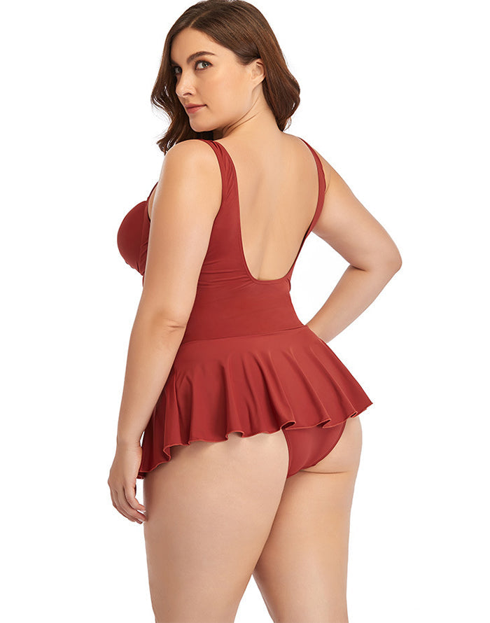 Brick Red Sweetheart Neckline Underwire One-Piece Swimsuit Secondary image