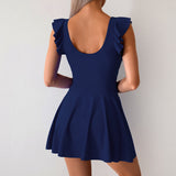 Ocevara - Women One Piece Swim Dress Tummy Control Swimsuit Slimming Ruffle Side Tie Kont Swimdress Bathing Suit