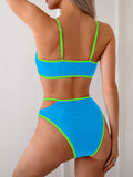Ocevara - Women's Bikini Sets High Waisted Color Block Swimwear Sexy Cut Out Bathing Suit Sporty Two Piece Swimsuits