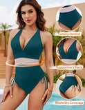 Ocevara - Women Tummy Control Swimsuits One Piece Slimming Modest Bathing Suit Color Block Drawstring Swim Suits