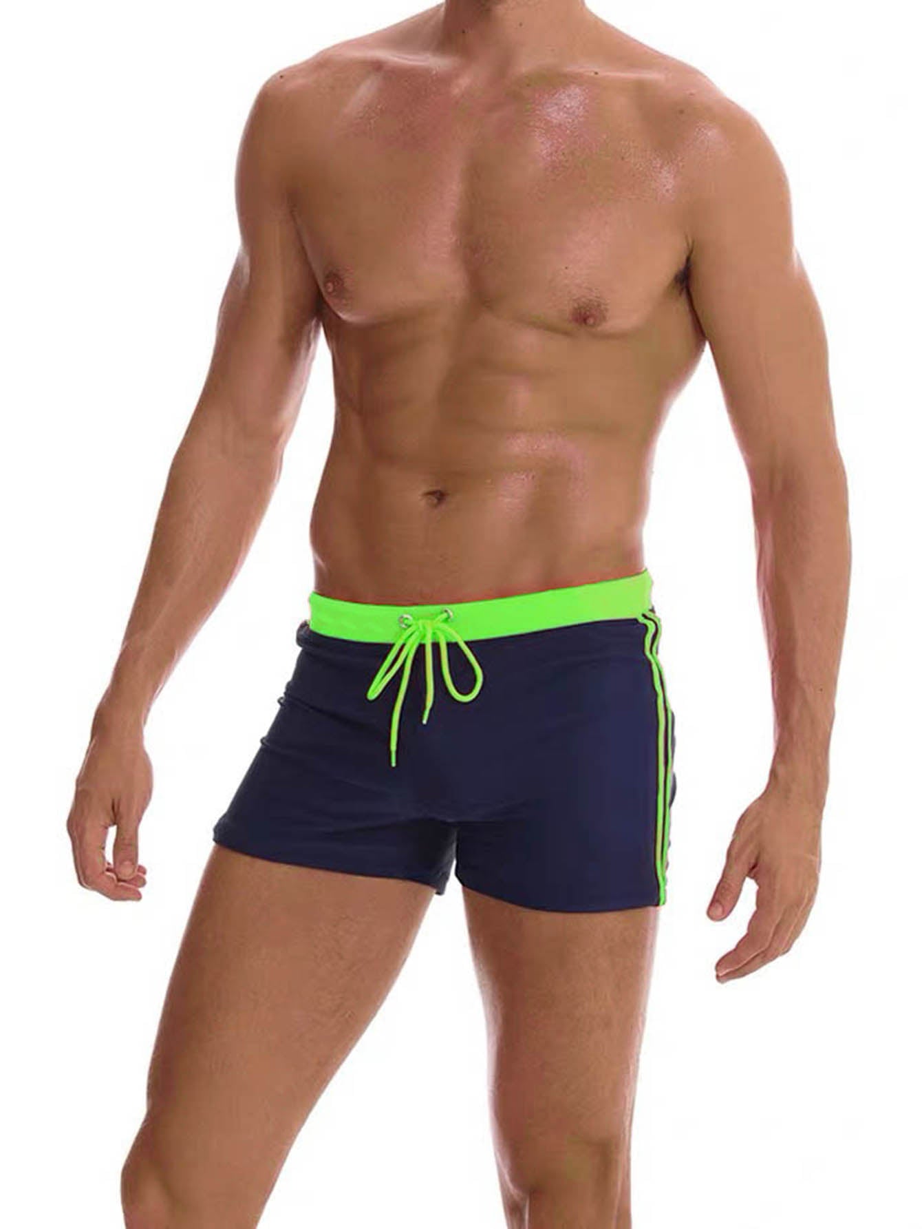 Men's Slim Fit Drawstring Square-Leg Swim Trunks