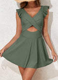 Ocevara - Women's One Piece Swimsuit Ruffle Cutout Swimdress Tummy Control V Neck Wrap Swimwear