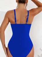 Ocevara - Women Plus Size One Piece Swimsuit V Neck Mesh Sheer Tummy Control Bathing Suit
